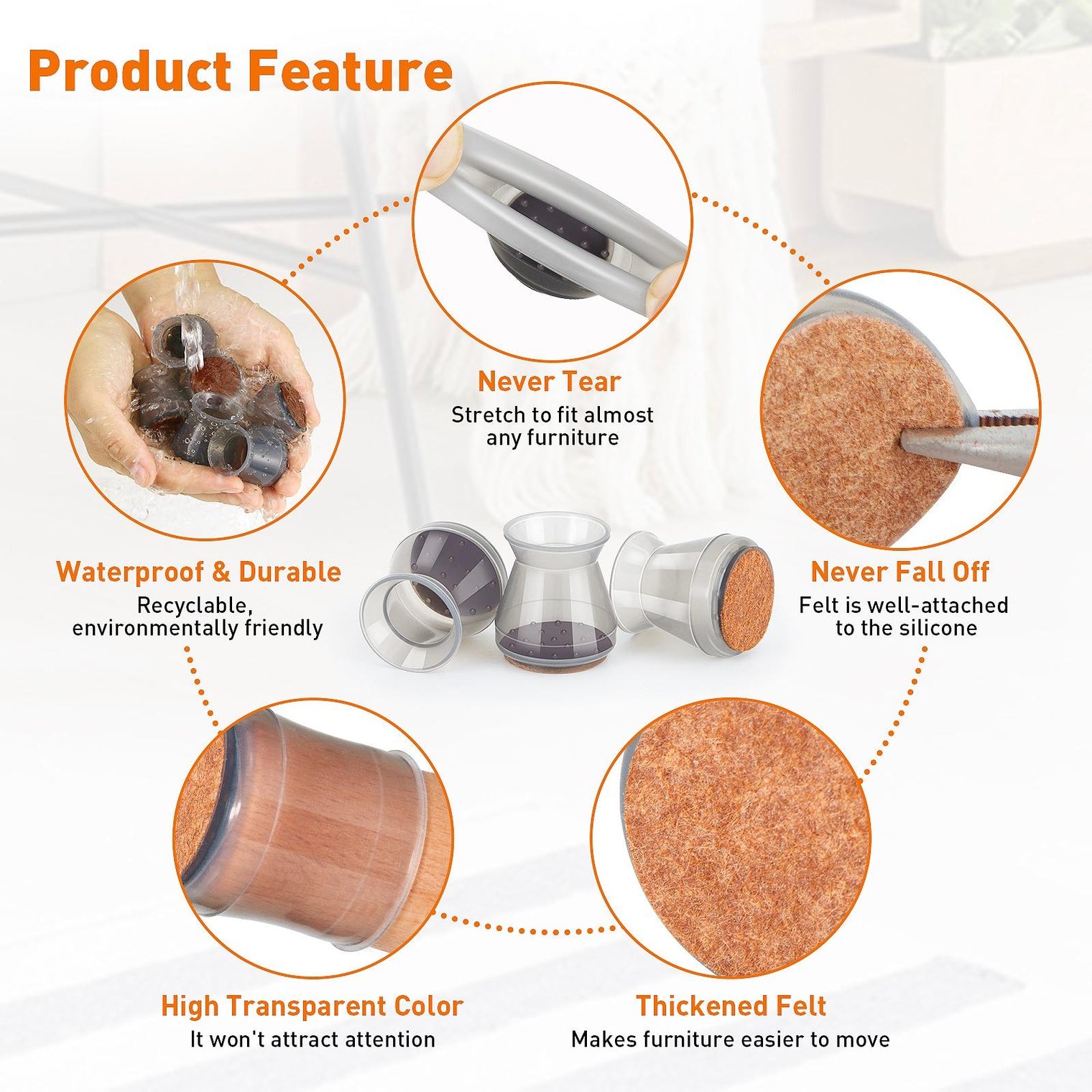 Silicone Floor Protector for Furniture Legs (16pc)